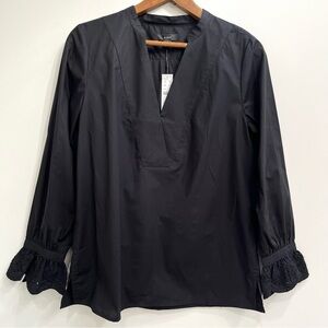 NWT J.Crew Womens Size Small Black Eyelet-Embroidered V-Neck Blouse Top Cotton